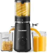 Juicer Machines, TUUMIIST Cold Press Juicer with 5.3" Extra Large Feed Chute Fit Whole Fruits & Vegetables Easy to Clean, High Juice Yield, BPA Free (Black)