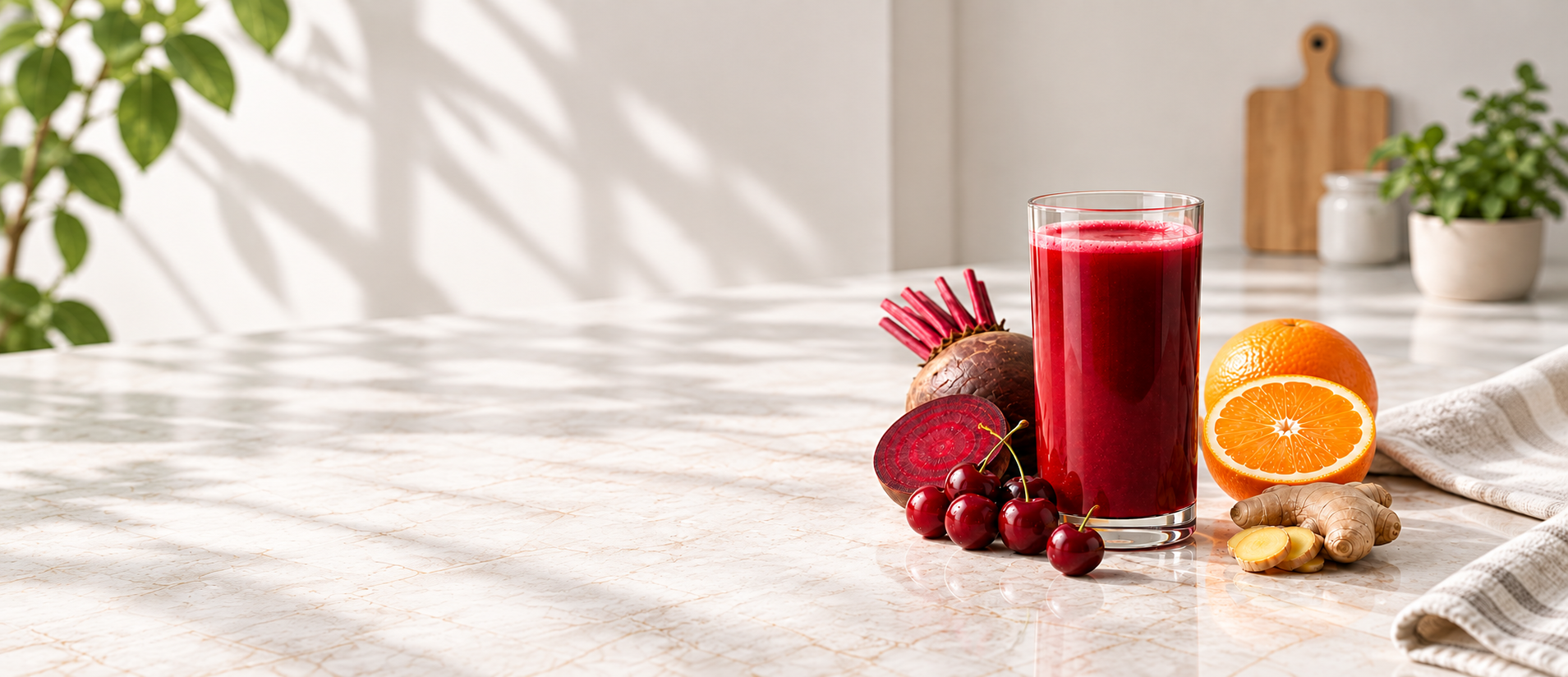 Beet cherry performance juice with beetroot, cherries, orange and ginger